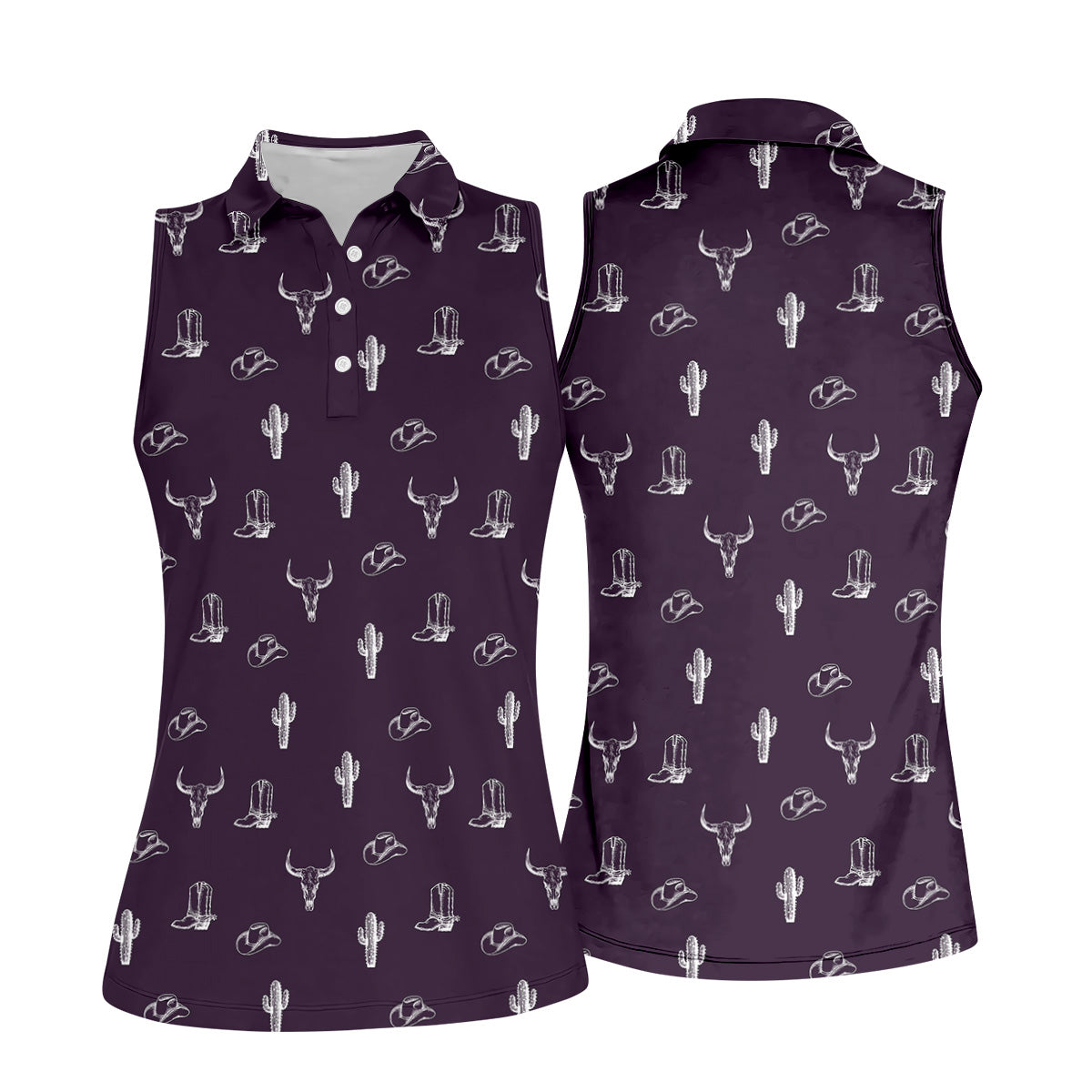 Wild West Cactus Purple Western Golf Shirts Women, Unique Gift For Golfer, Ladies Golf Shirts