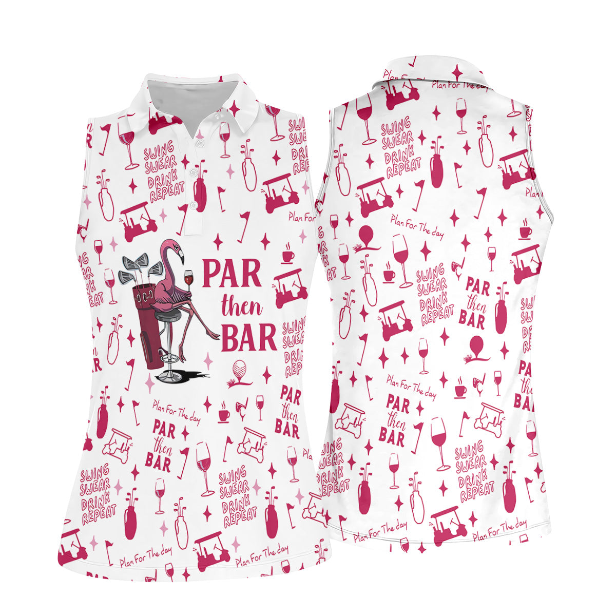 Swing Swear Drink Repeat Par Then Bar Flamingo Golf Shirt, Women's Golf Tops, Golf Shirt For Women