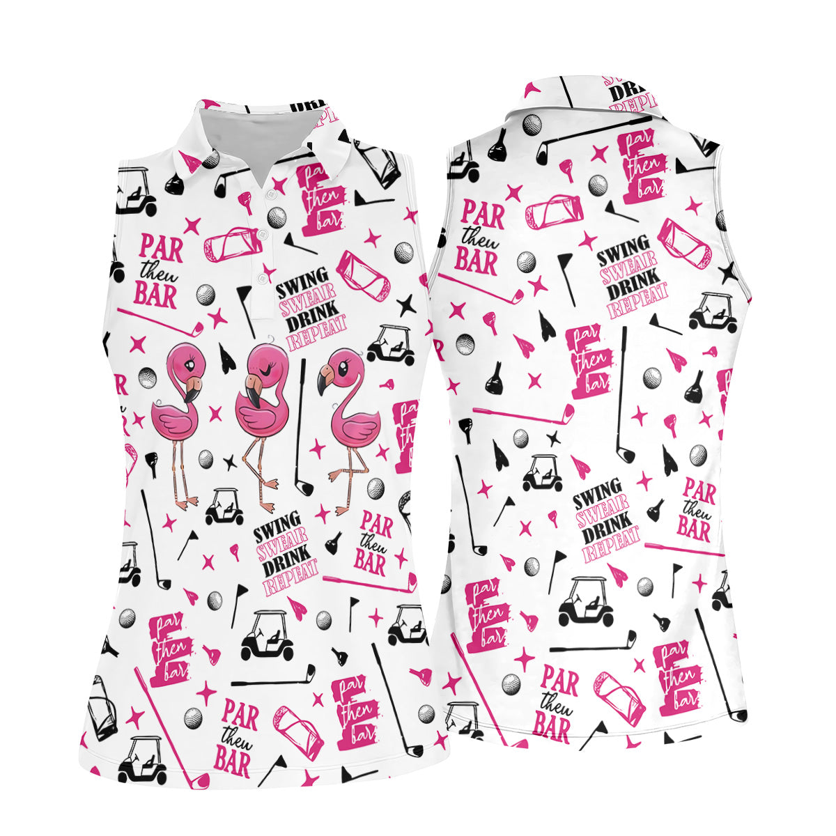 Swing Swear Drink Repeat Par Then Bar Flamingo Golf Shirt, Fun Women's Golf Shirts, Ladies Golf Polos