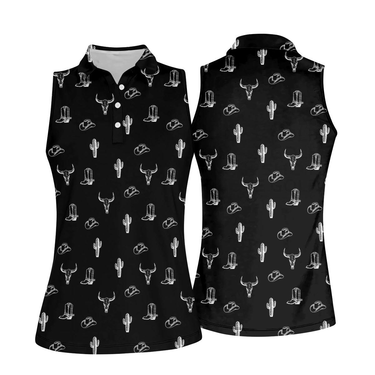 Wild West Cactus Black Western Golf Shirts Women, Unique Gift For Golfer, Ladies Golf Shirts