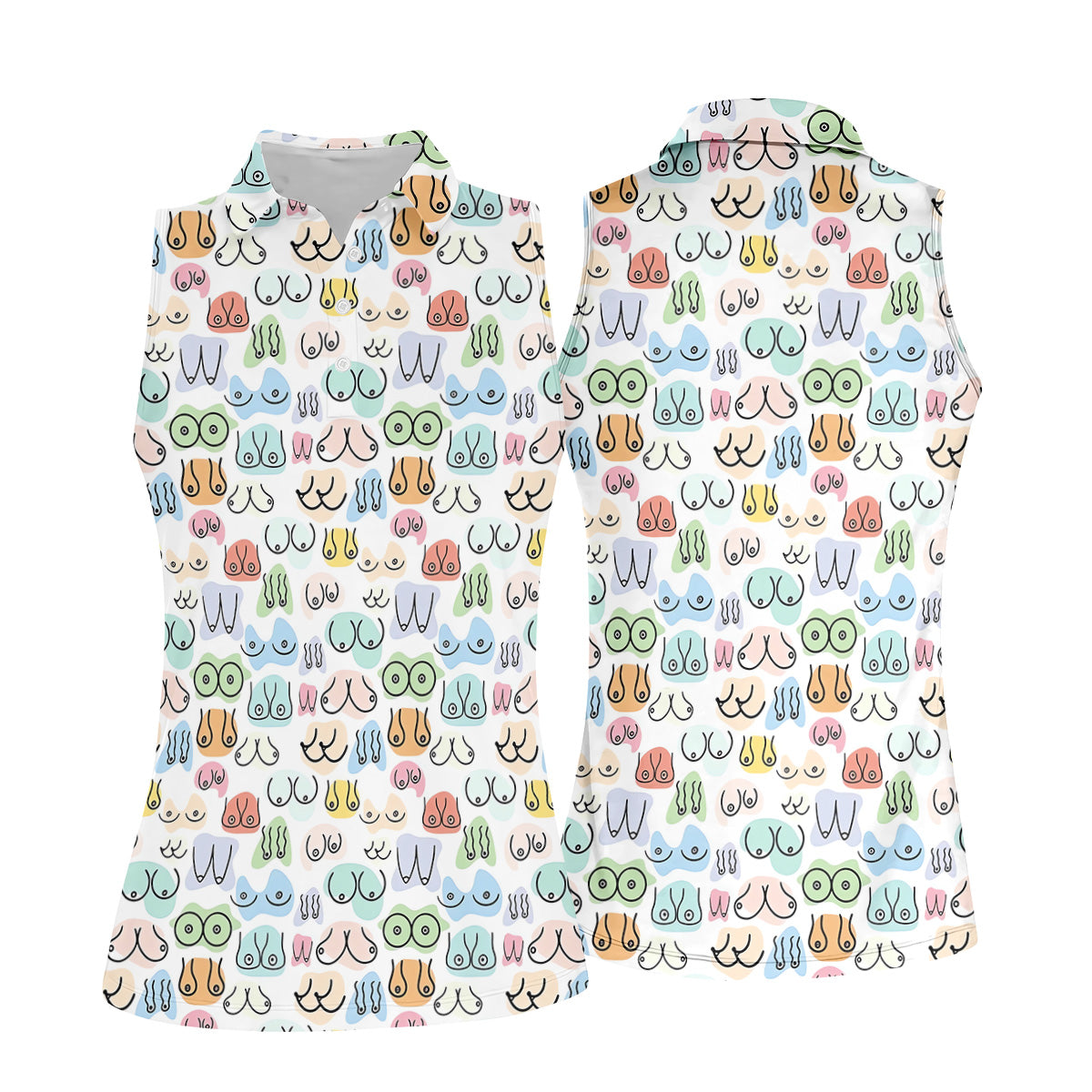 Fun Pattern Colorful Golf Shirt, Funny Women's Golf Outfits, Ladies Golf Polos, Golfing Apparel