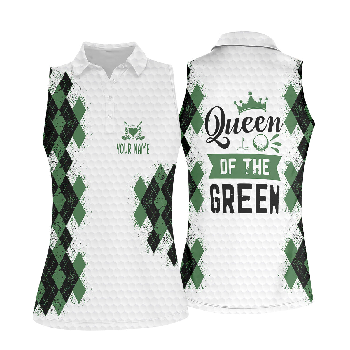 Queen Of The Green Argyle Golf Shirt, White Polo Women, Ladies Sleeveless Polo, Ladies Golf Shirts