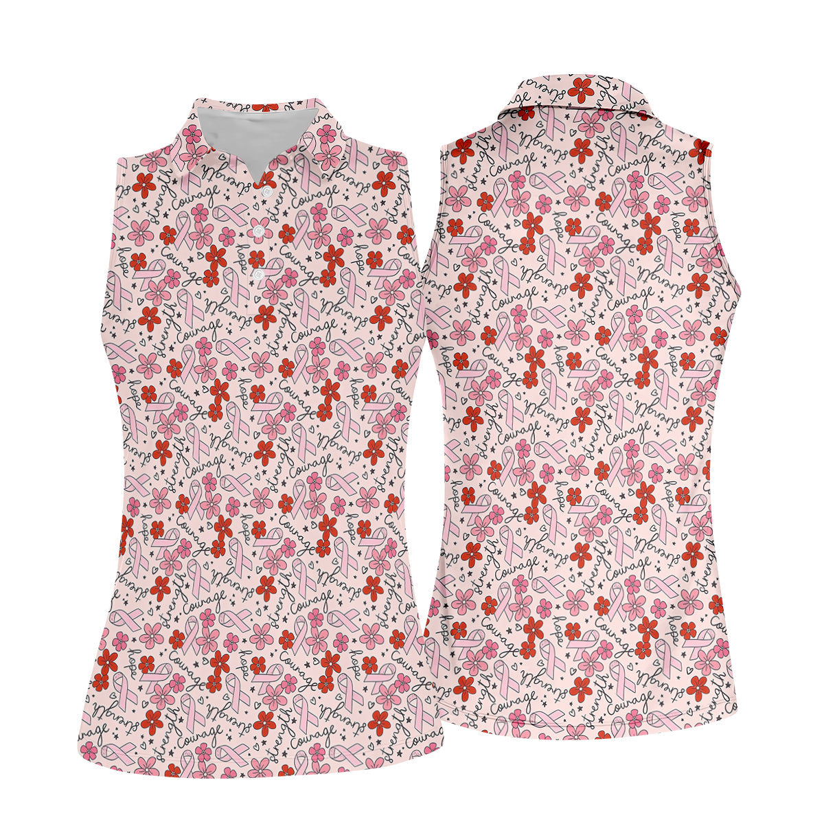 Breast Cancer Awareness Ribbon Floral Shirt Women, Cancer Awareness Shirt, Ladies Golf Shirts