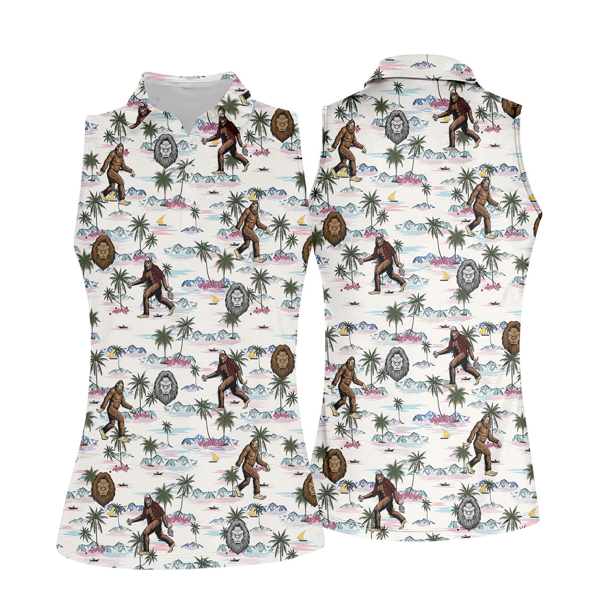 Funny Sasquatch Tropical Golf Shirts, Ladies Golf Shirts, Golfing Apparel, Women's Polo Shirt