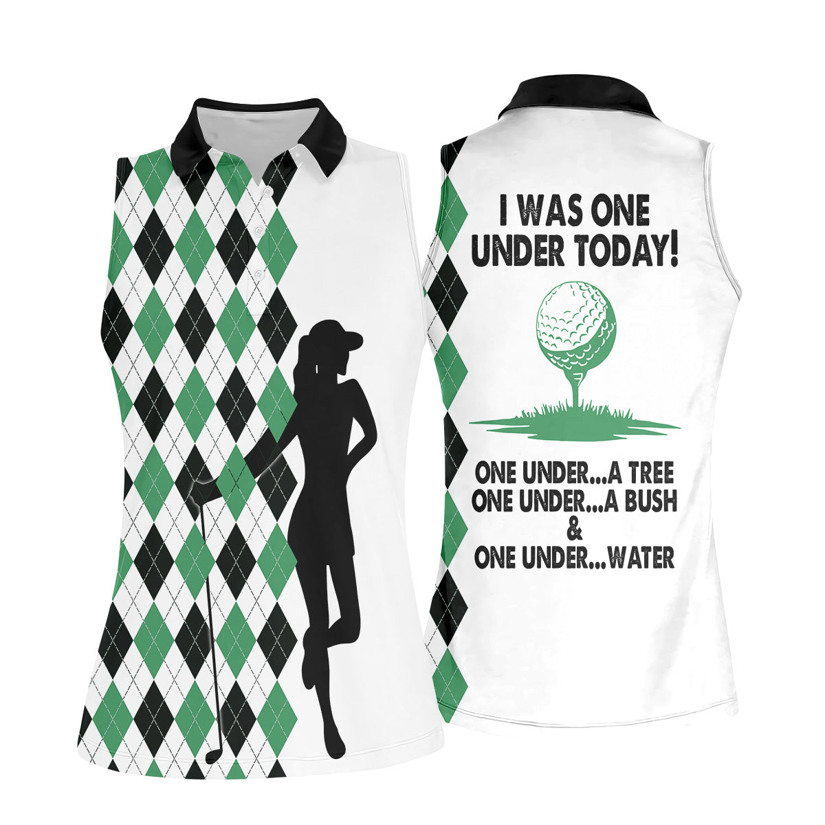 I Was One Under Today Green Black Argyle Fun Womens Golf Shirts, Ladies Golf Tops, Unique Gift For Golfer