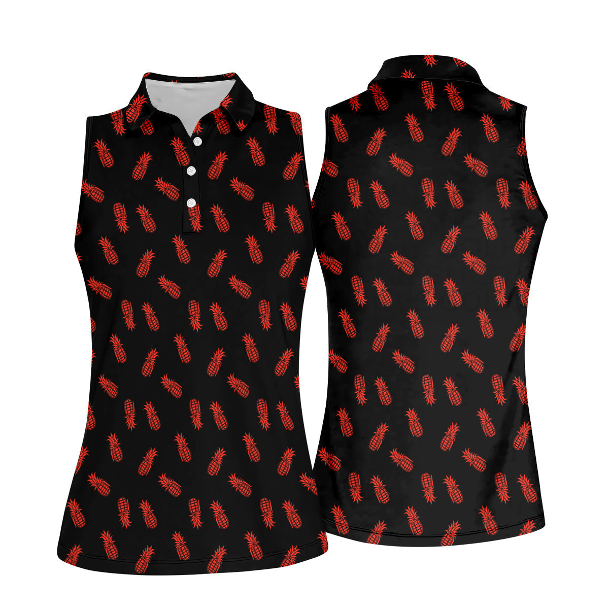 Pineapple Grenade Black And Red Women Golf Top, Cool Golf Gift, Ladies Golf Shirts