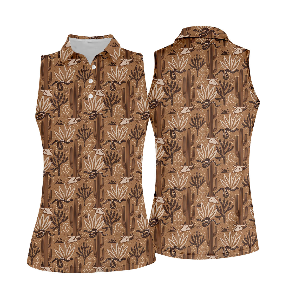 Snake Cactus Seamless Pattern Women Golf Top, Golf Shirt For Women, Patterned Golf Shirts