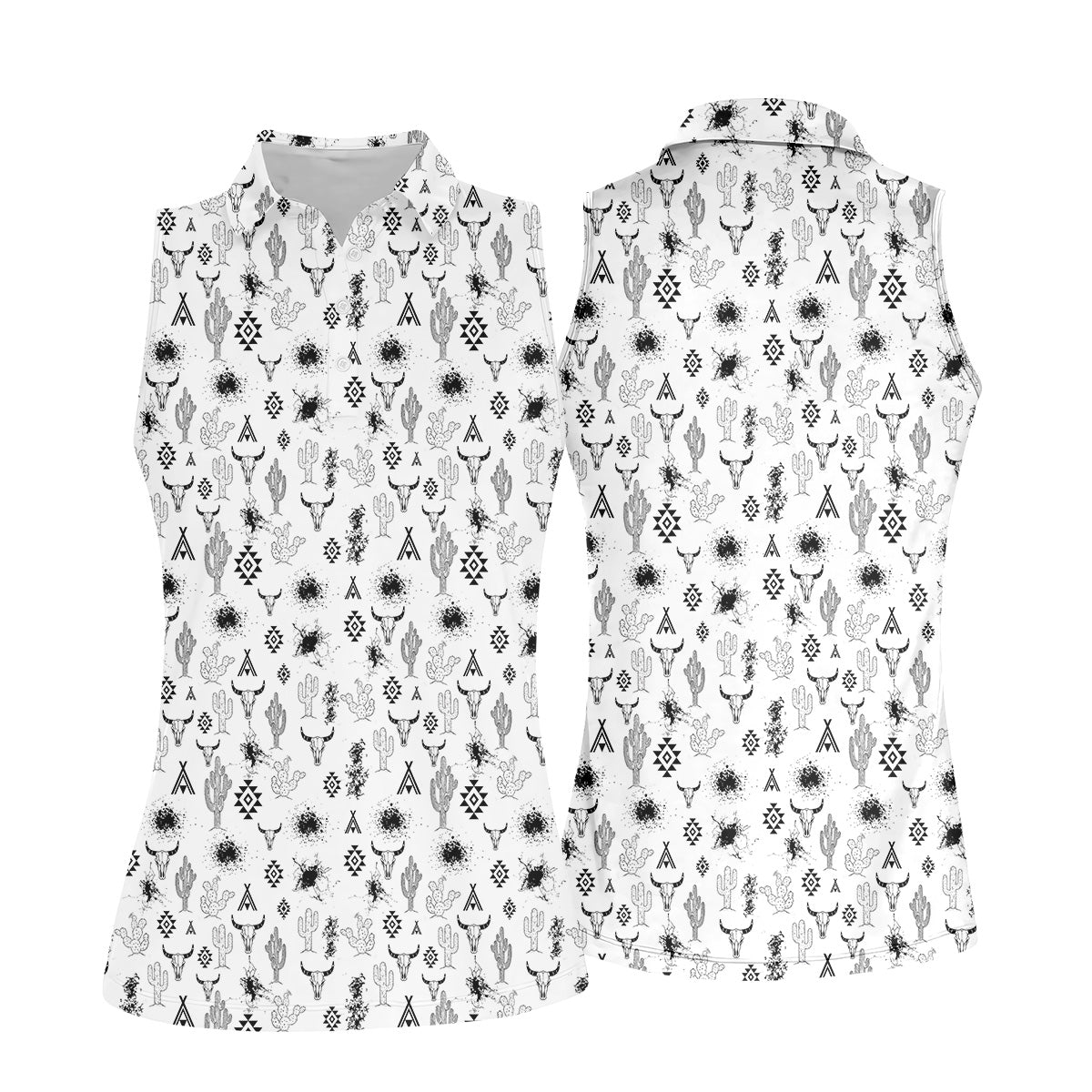 Aztec Bull Skull Western Golf Shirts Women, Women Golf Top, Ladies Golf Polos, Golfing Apparel