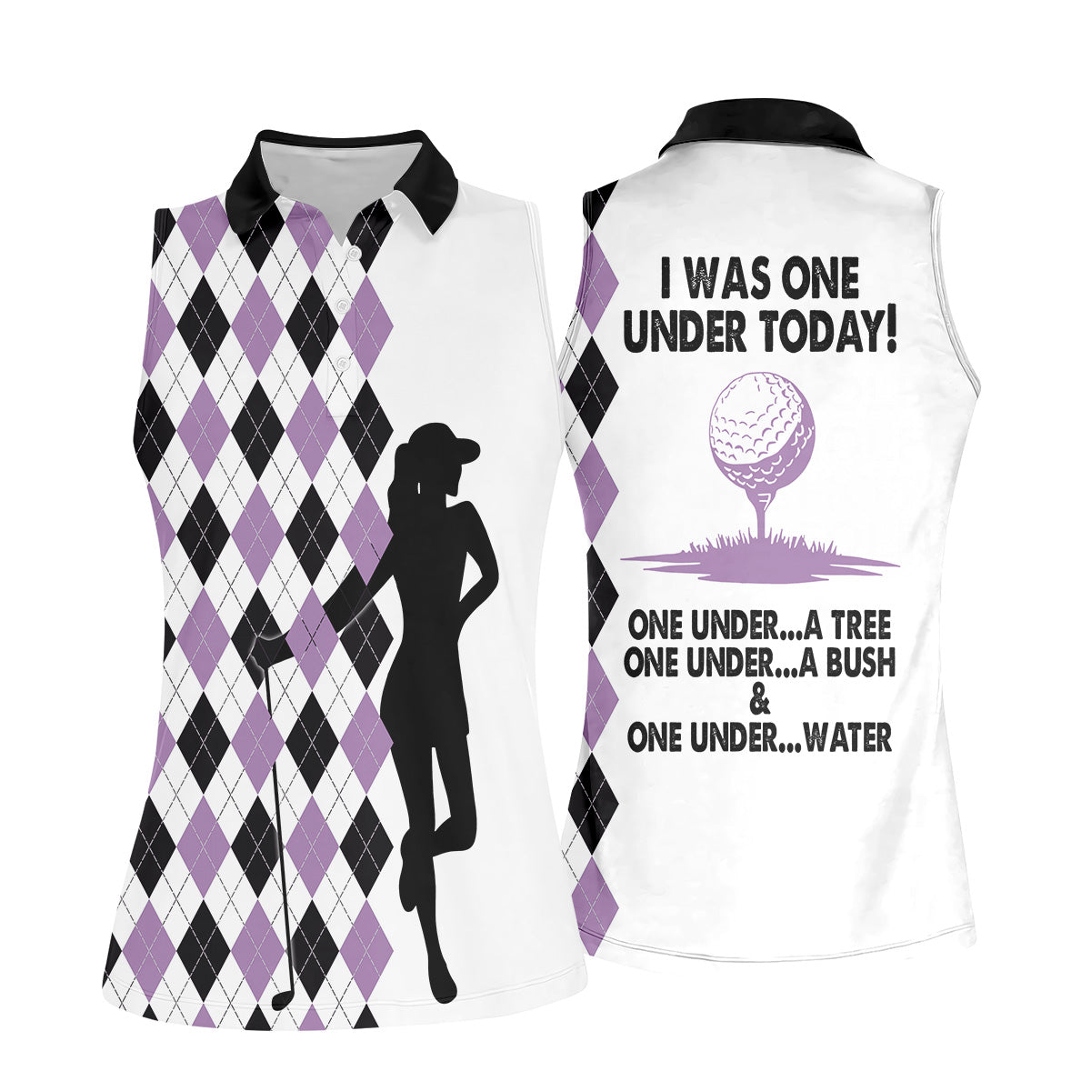 I Was One Under Today Purple Black Argyle Fun Womens Golf Shirts, Ladies Golf Tops, Unique Gift For Golfer