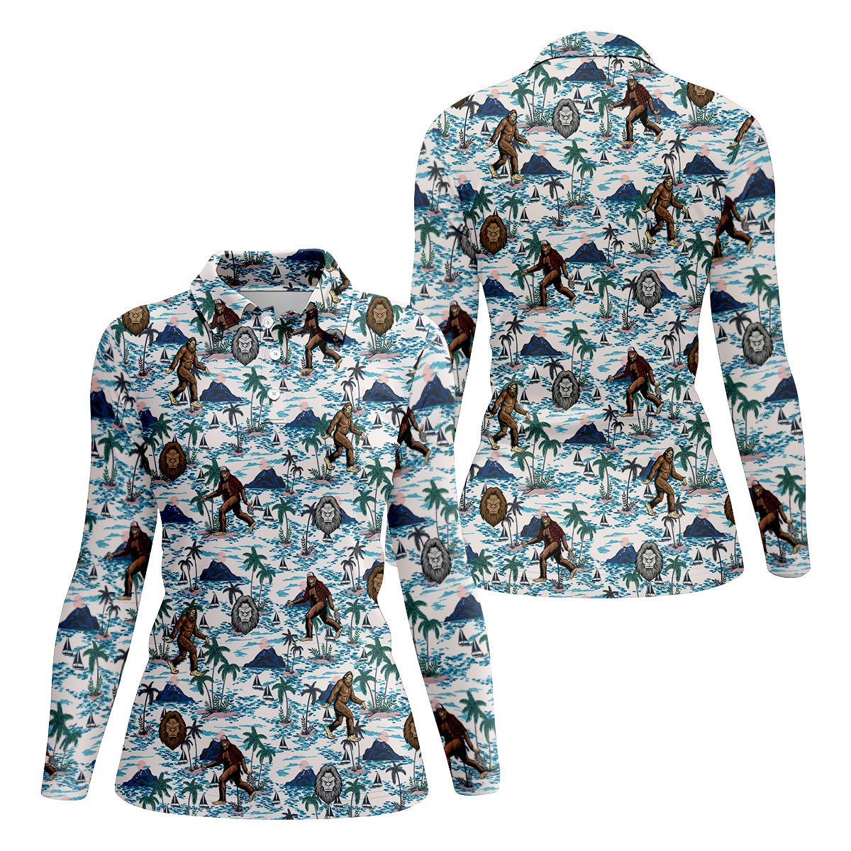 Funny Bigfoot Tropical Golf Shirts, Ladies Golf Shirts, Golfing Apparel, Women's Polo Shirt