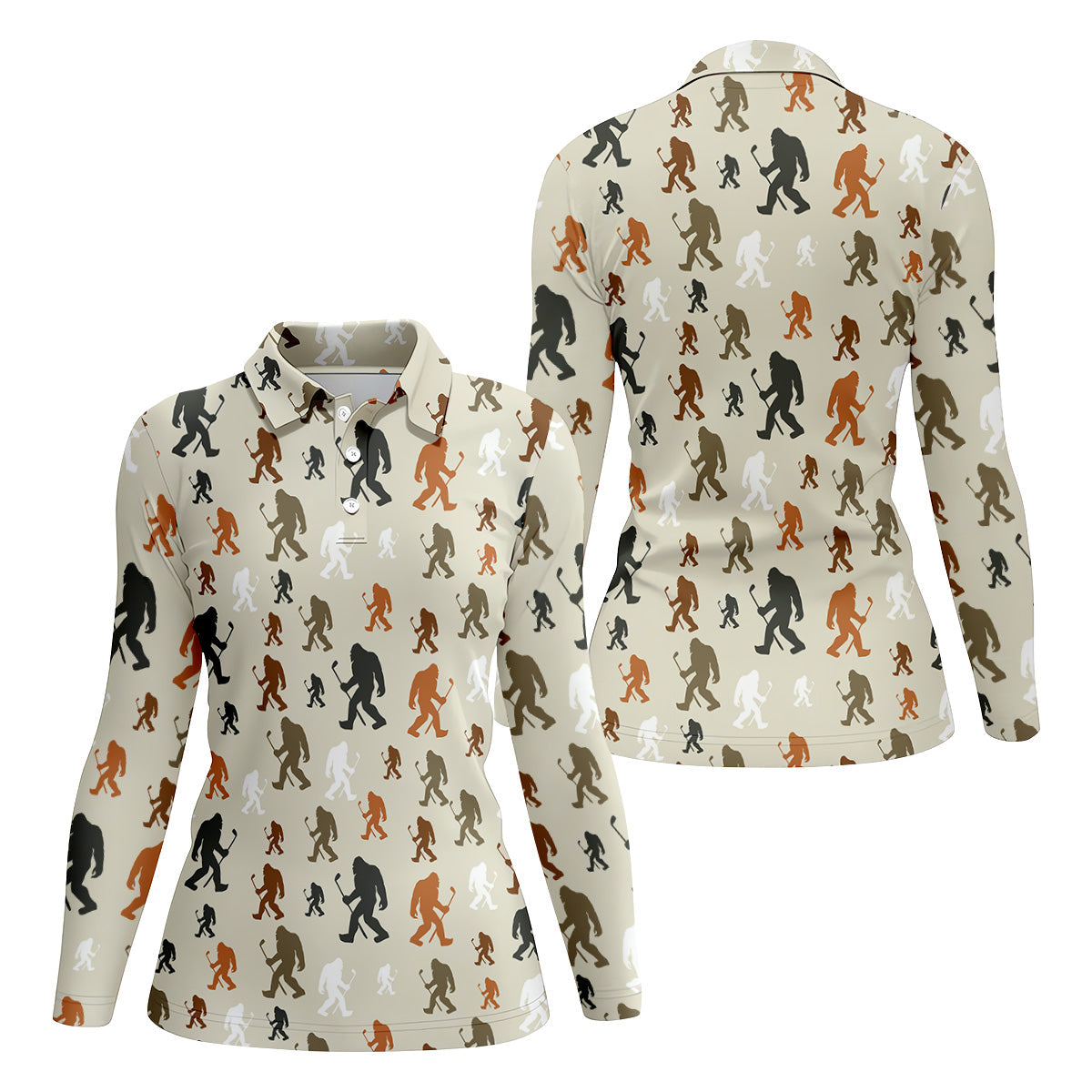 Bigfoot Silhouette Pattern Fun Women's Golf Shirts, Unique Gift For Golfer, Ladies Golf Polos