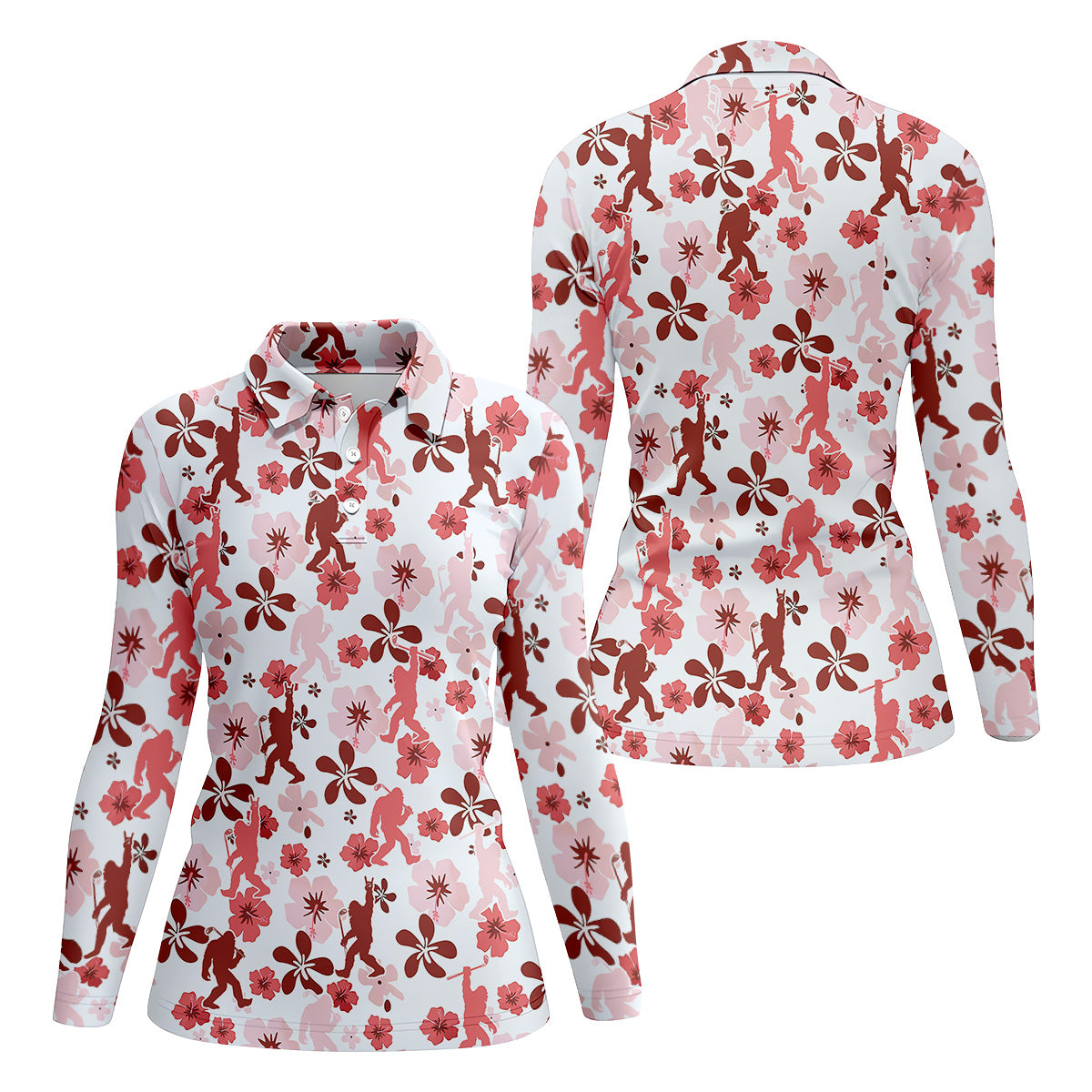 Sasquatch Golf Shirt, Women Floral Shirt, Ladies Golf Polos, Golfing Apparel