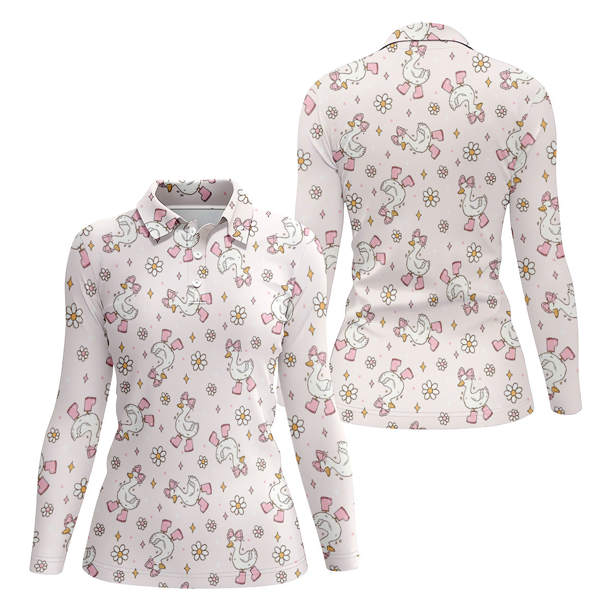 Silly Goose Seamless Pattern Pink Golf Shirt, Cute Golf Outfit, Golf Gifts For Women, Ladies Golf Shirts