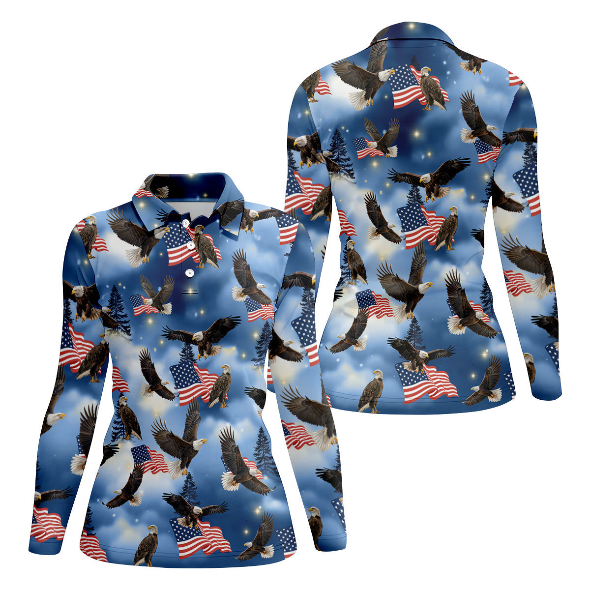 American Flag Eagle Ladies Patriotic Golf Shirts, Womens Golf Tops, Ladies Golf Shirts