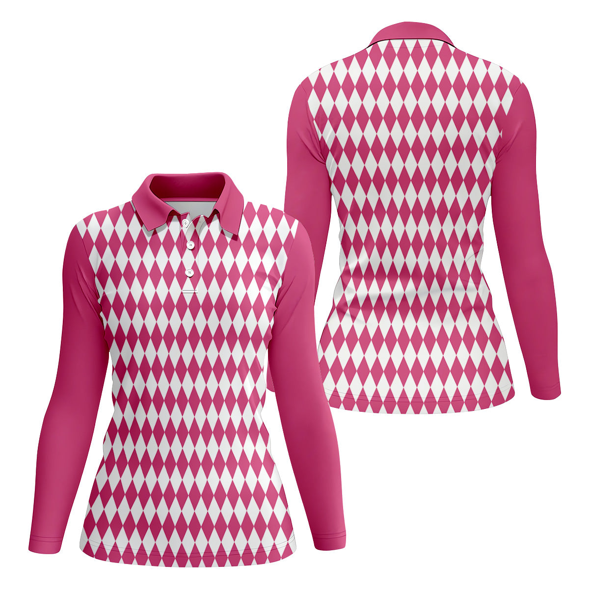 White And Pink Argyle Pattern Women's Golf Shirts, Ladies Sleeveless Polo, Ladies Golf Shirts