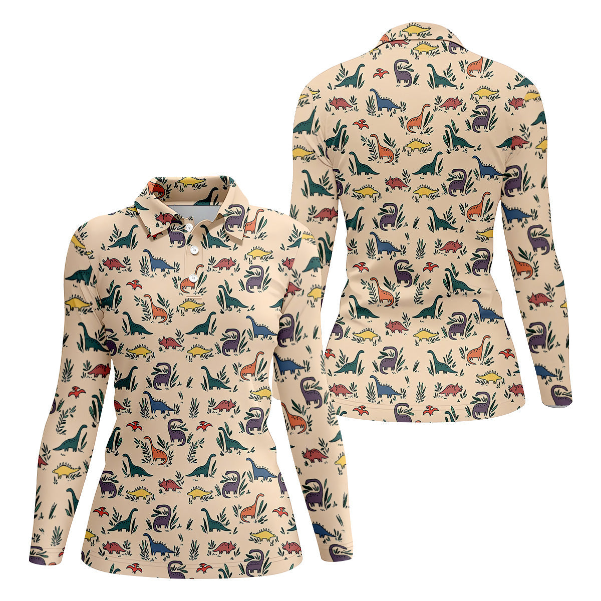 Dinosaur Polo ShirtSeamless Pattern Womens Golf Shirts, Ladies Golf Shirts, Golfing Apparel