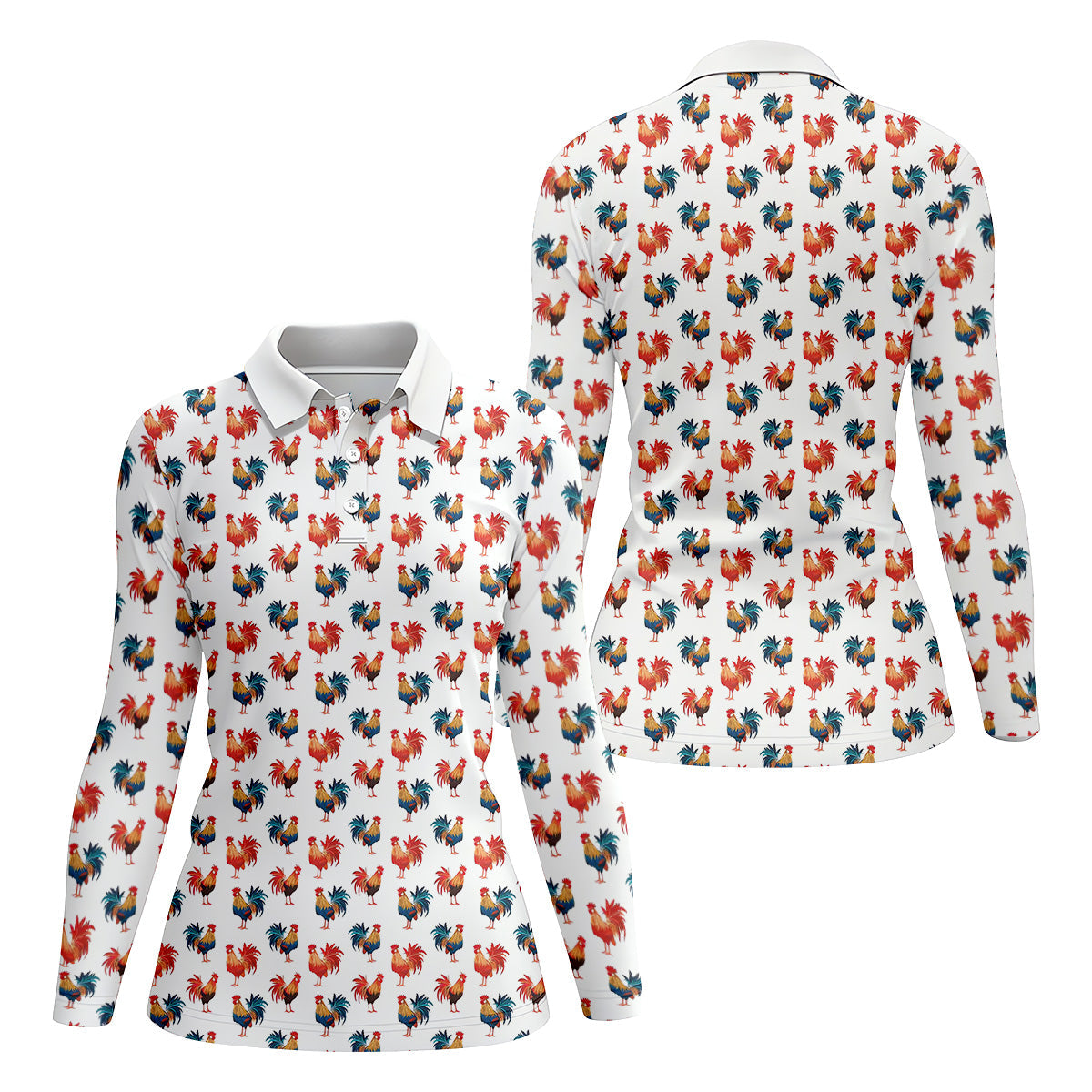 Colorful Chicken Rooster Golf Shirt, Fun Womens Golf Shirts, Cute Golf Outfit, Ladies Golf Polos