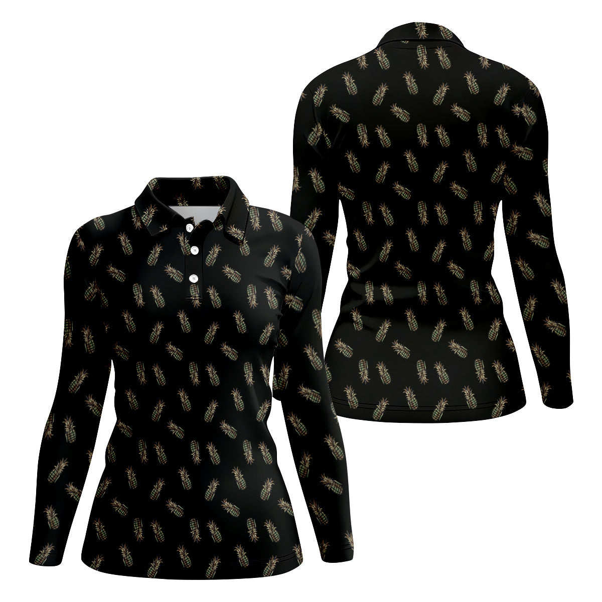 Pineapple Grenade Black Grey Women Golf Top, Cool Golf Gift, Ladies Golf Shirts, Golfing Apparel