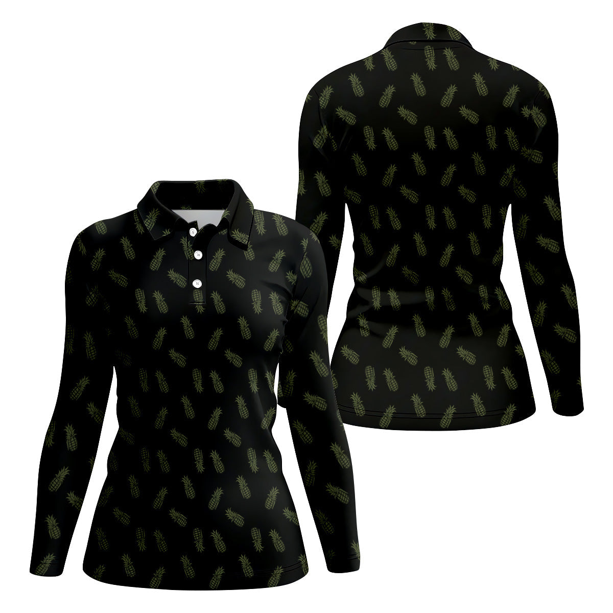 Pineapple Grenade Black Moss Green Women Golf Top, Cool Golf Gift, Ladies Golf Shirts