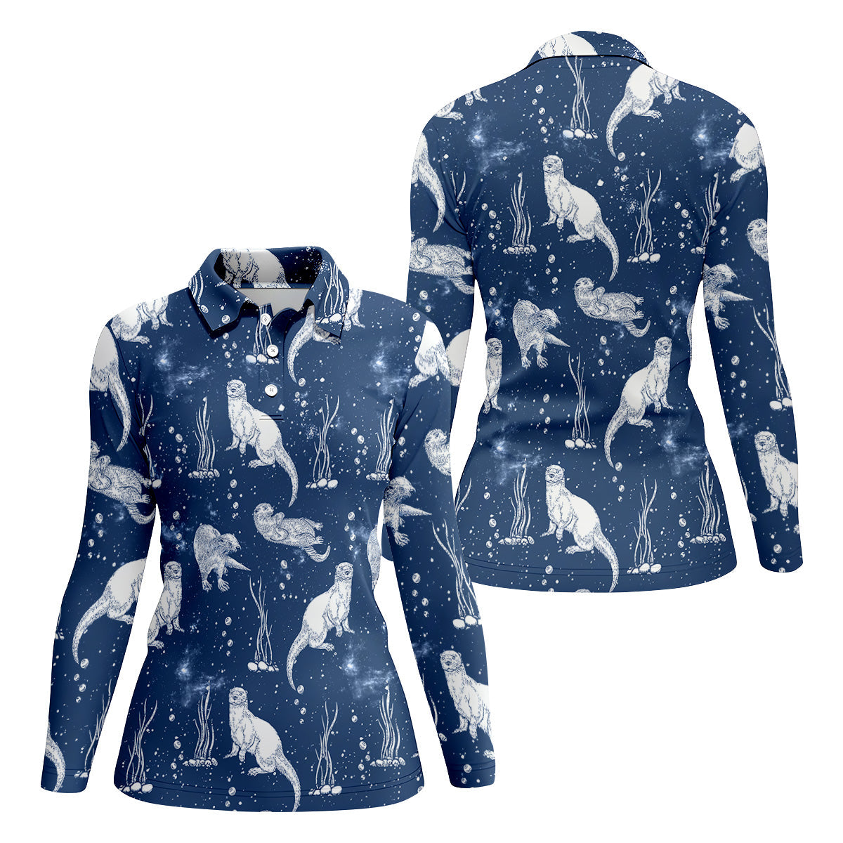 Adorable Otter Ocean Vibe Tropical Golf Shirts, Fun Women's Golf Shirts, Gift For Animal Lovers