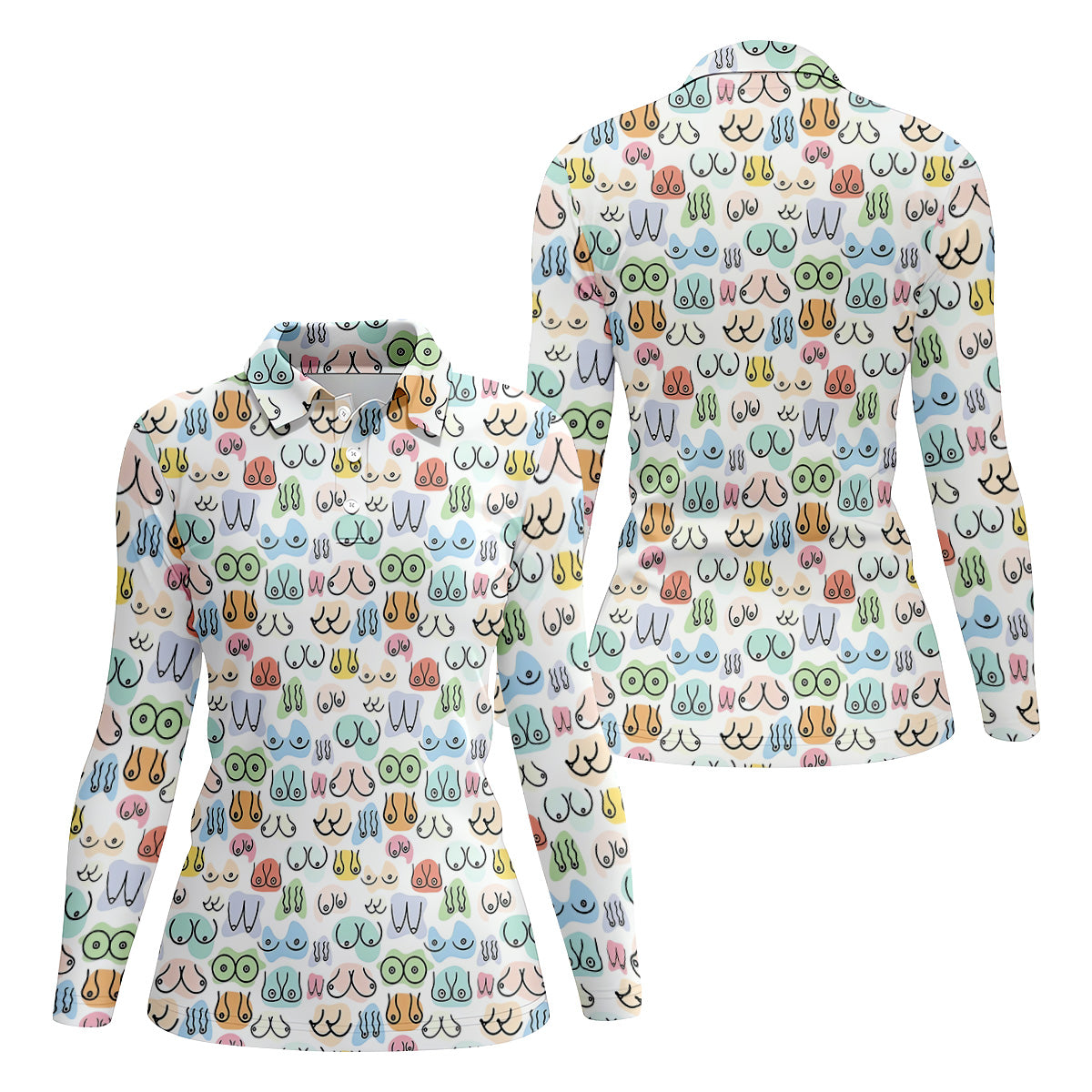 Fun Pattern Colorful Golf Shirt, Funny Women's Golf Outfits, Ladies Golf Polos, Golfing Apparel