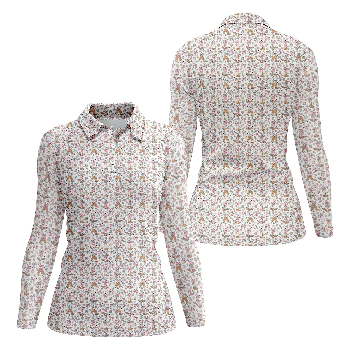 Coquette Cowgirl Boots Retro Western Golf Shirts Women, Ladies Golf Polos, Golfing Apparel