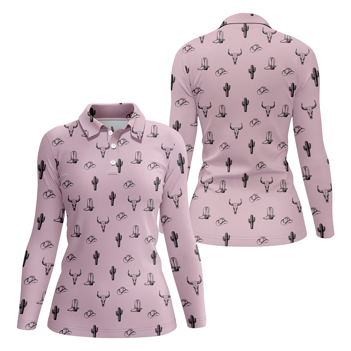 Wild West Cactus Pink Lavender Western Golf Shirts Women, Unique Gift For Golfer, Ladies Golf Shirts