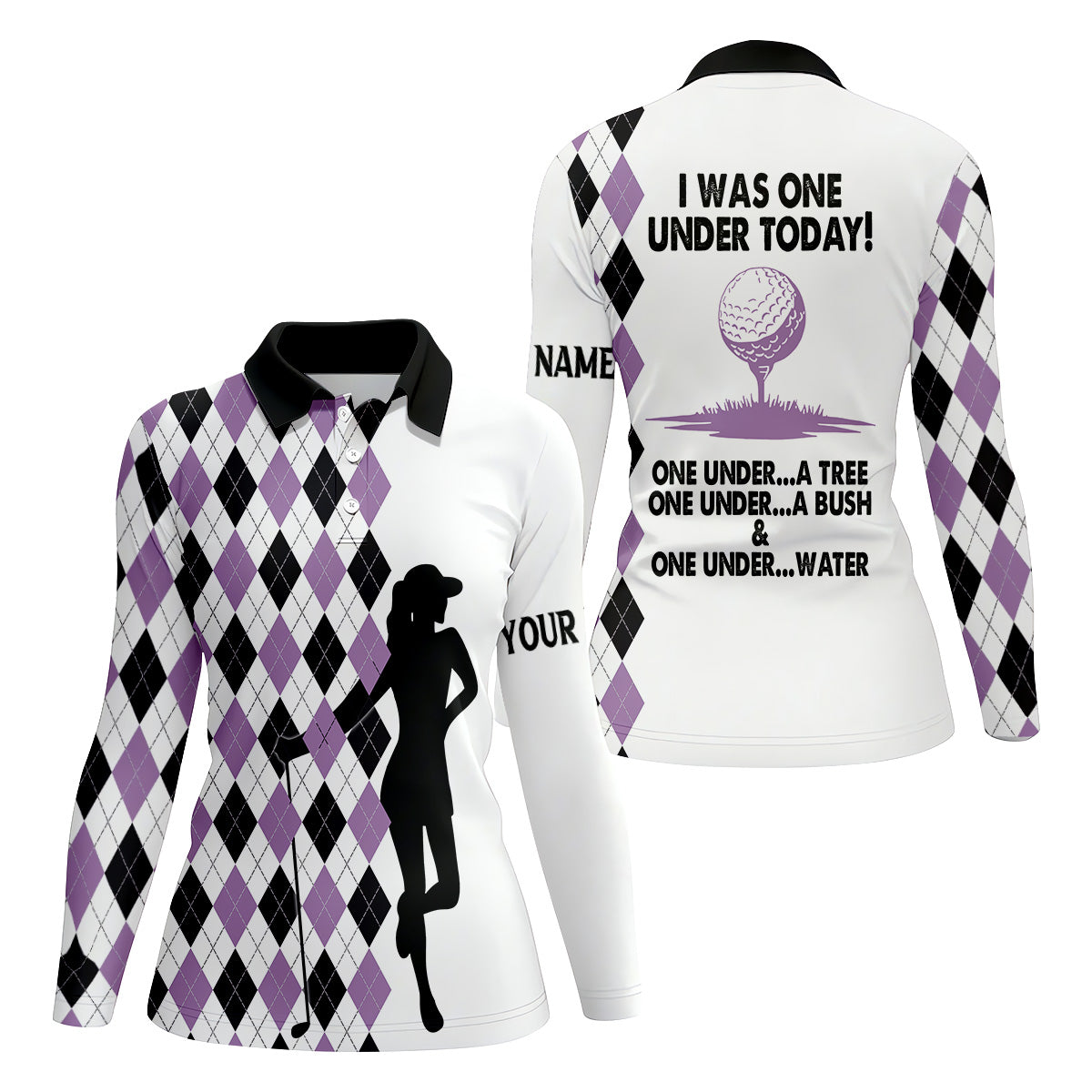 I Was One Under Today Purple Black Argyle Fun Womens Golf Shirts, Ladies Golf Tops, Unique Gift For Golfer