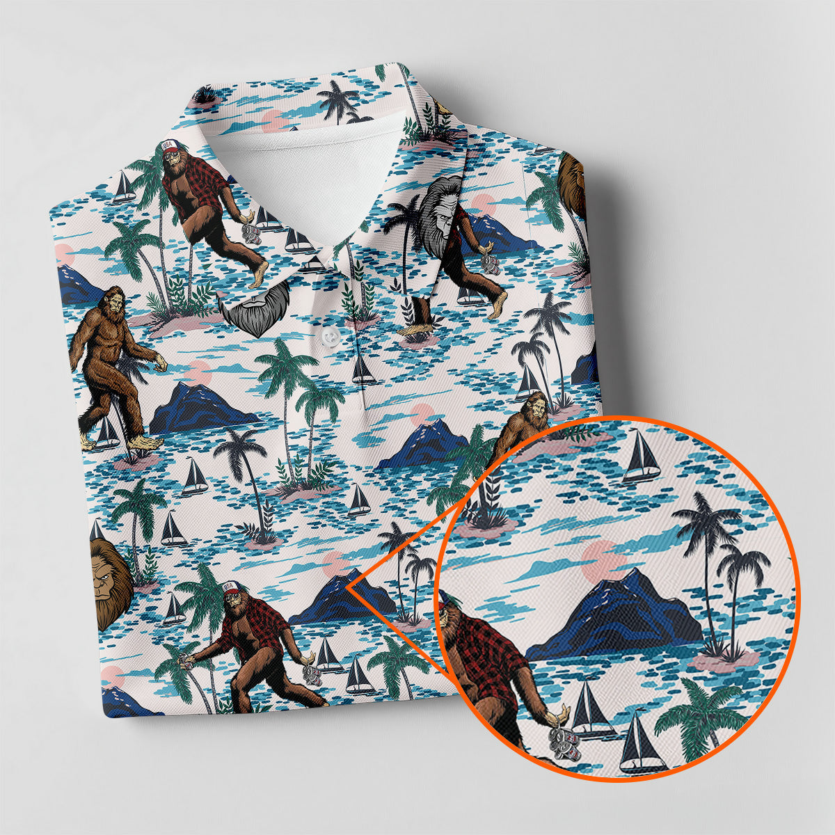Funny Bigfoot Tropical Golf Shirts, Ladies Golf Shirts, Golfing Apparel, Women's Polo Shirt