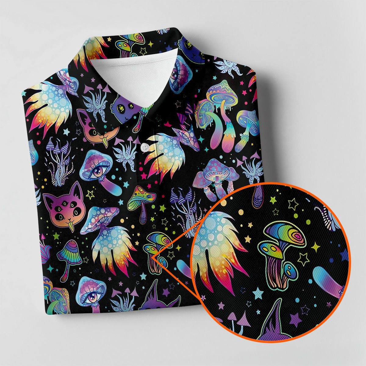 Funny Neon Cat Alien Mushroom Women Golf Shirt, Cute Golf Outfit, Ladies Golf Polos, Golfing Apparel