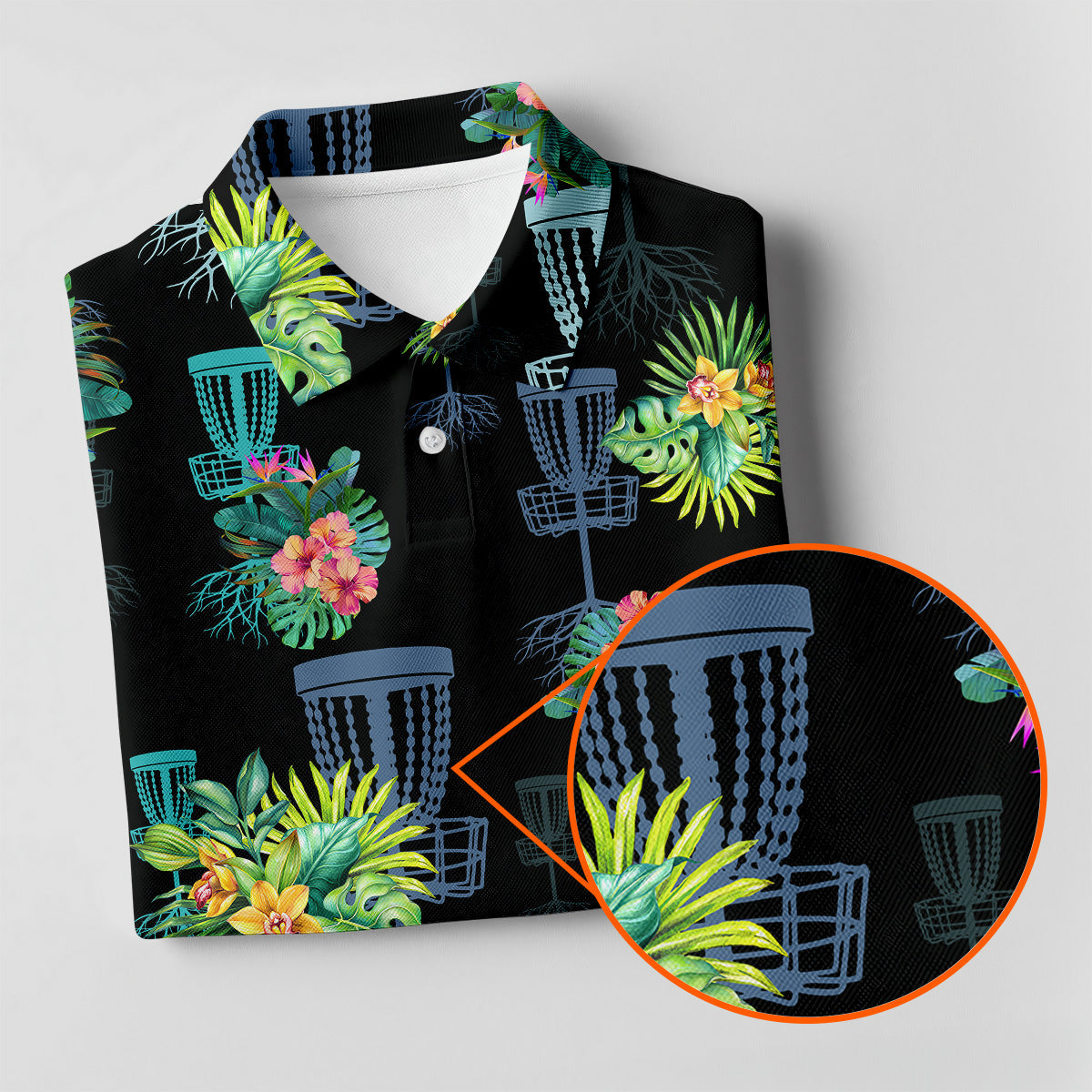 Tropical Floral Pattern Disc Golf Shirt, Black Golf Shirt, Ladies Golf Shirts, Women's Polo Shirt