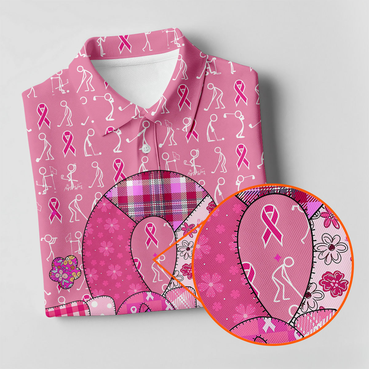 Funny Stick Figure Women's Golf Shirt, Breast Cancer Awareness Shirt, Ladies Golf Polos, Golfing Apparel