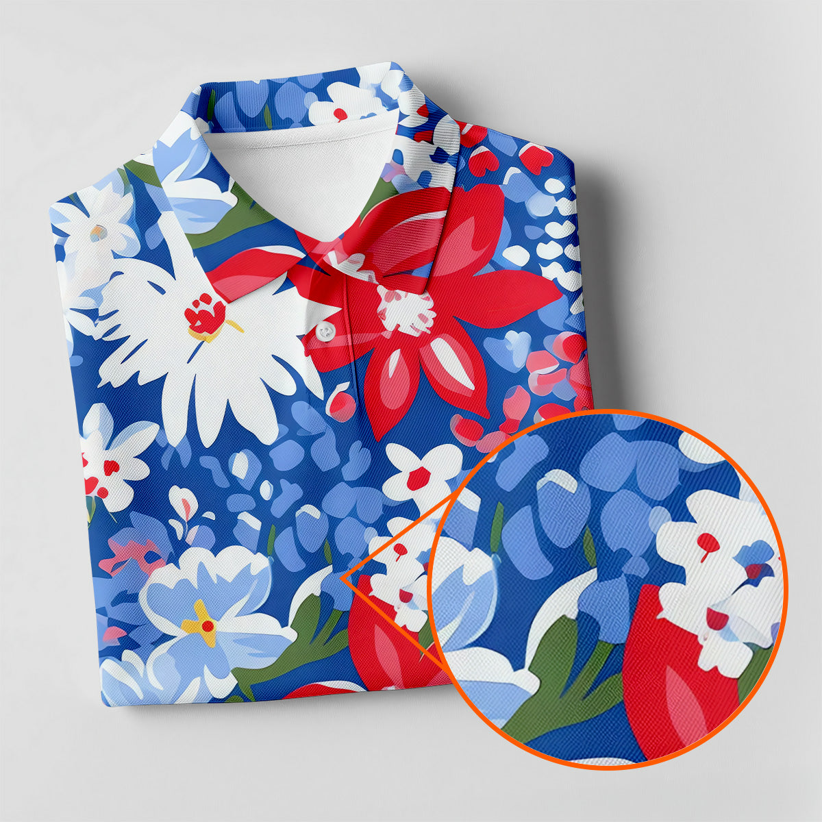 Red White Blue Flowers Seamless Pattern Women Golf Top, Patriotic Golf Shirt, Ladies Golf Polos