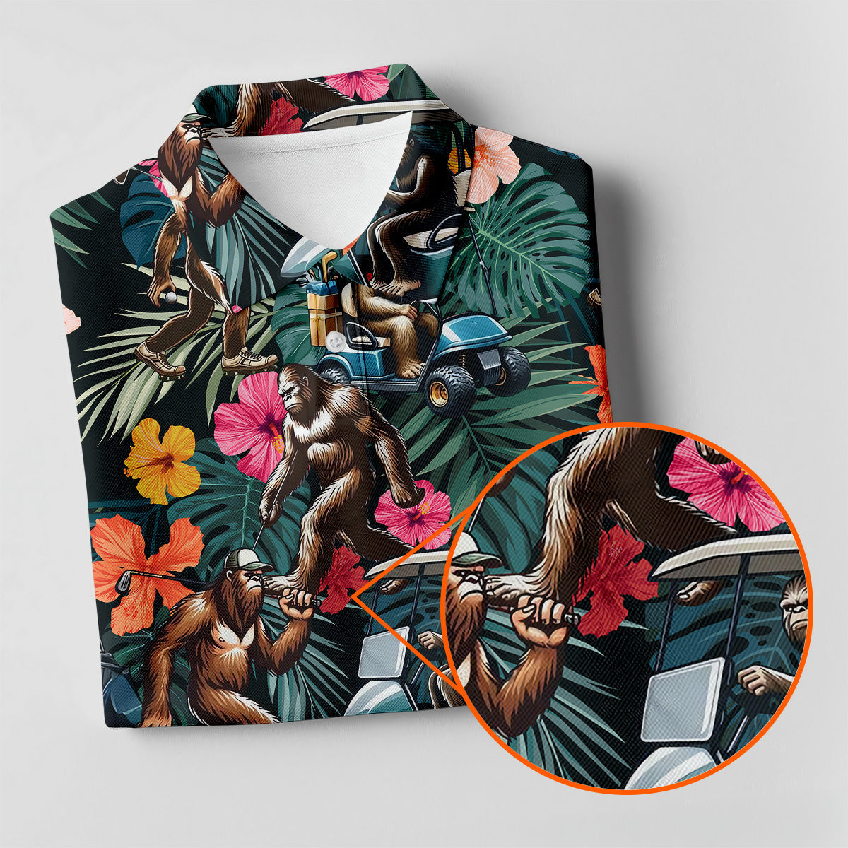 Bigfoot Golf Cart Tropical Floral Fun Women's Golf Shirts, Ladies Sleeveless Tops, Ladies Golf Shirts