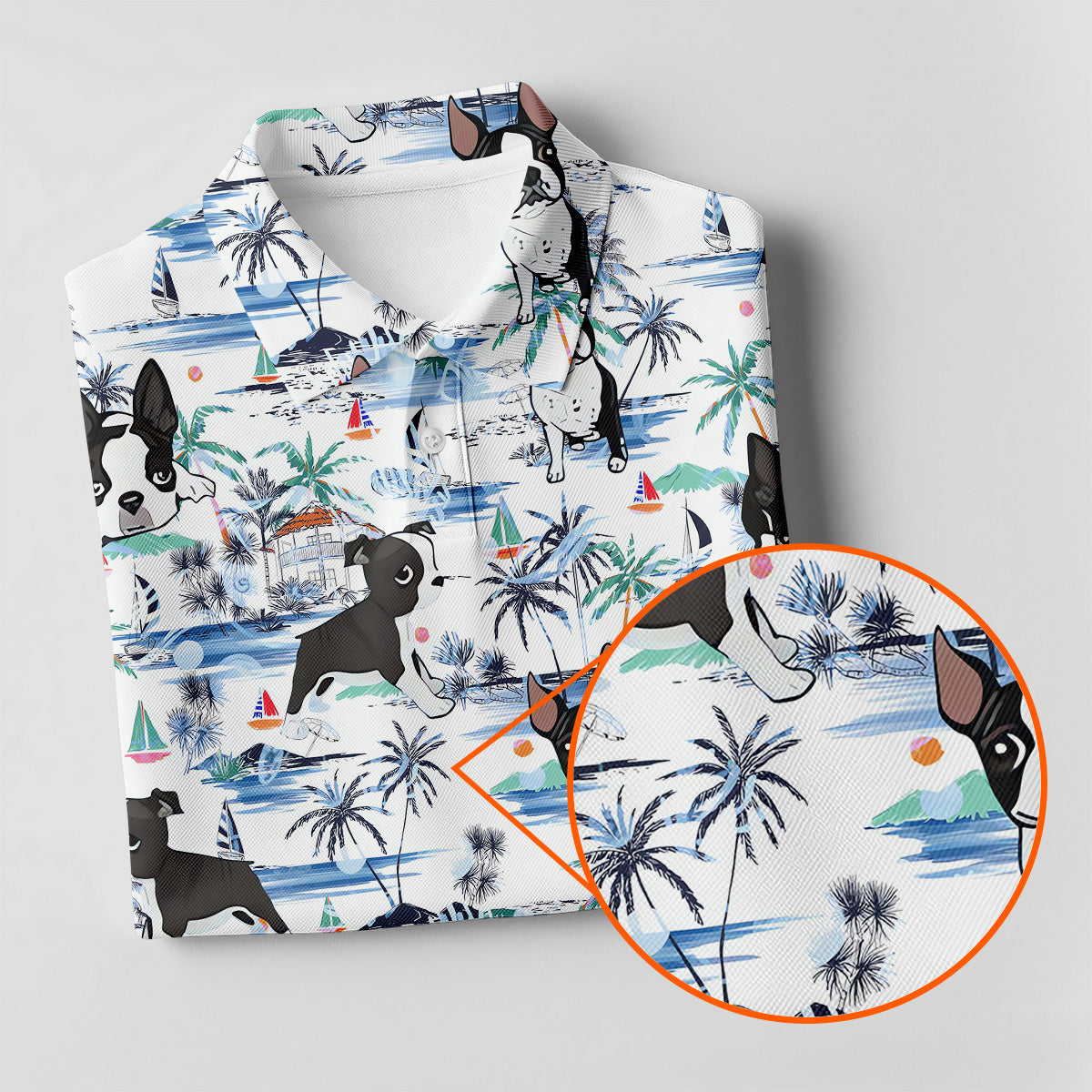 Boston Terrier Ocean Vibe White Tropical Golf Shirts, Fun Women's Golf Shirts, Gifts For Dog Lovers
