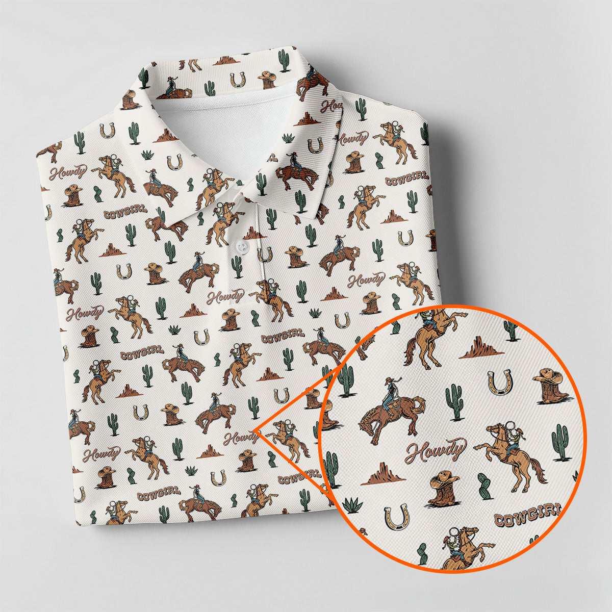 Howdy Cowgirl Western Golf Shirt, Boho Seamless Pattern Golf Shirt For Women, Ladies Golf Polos