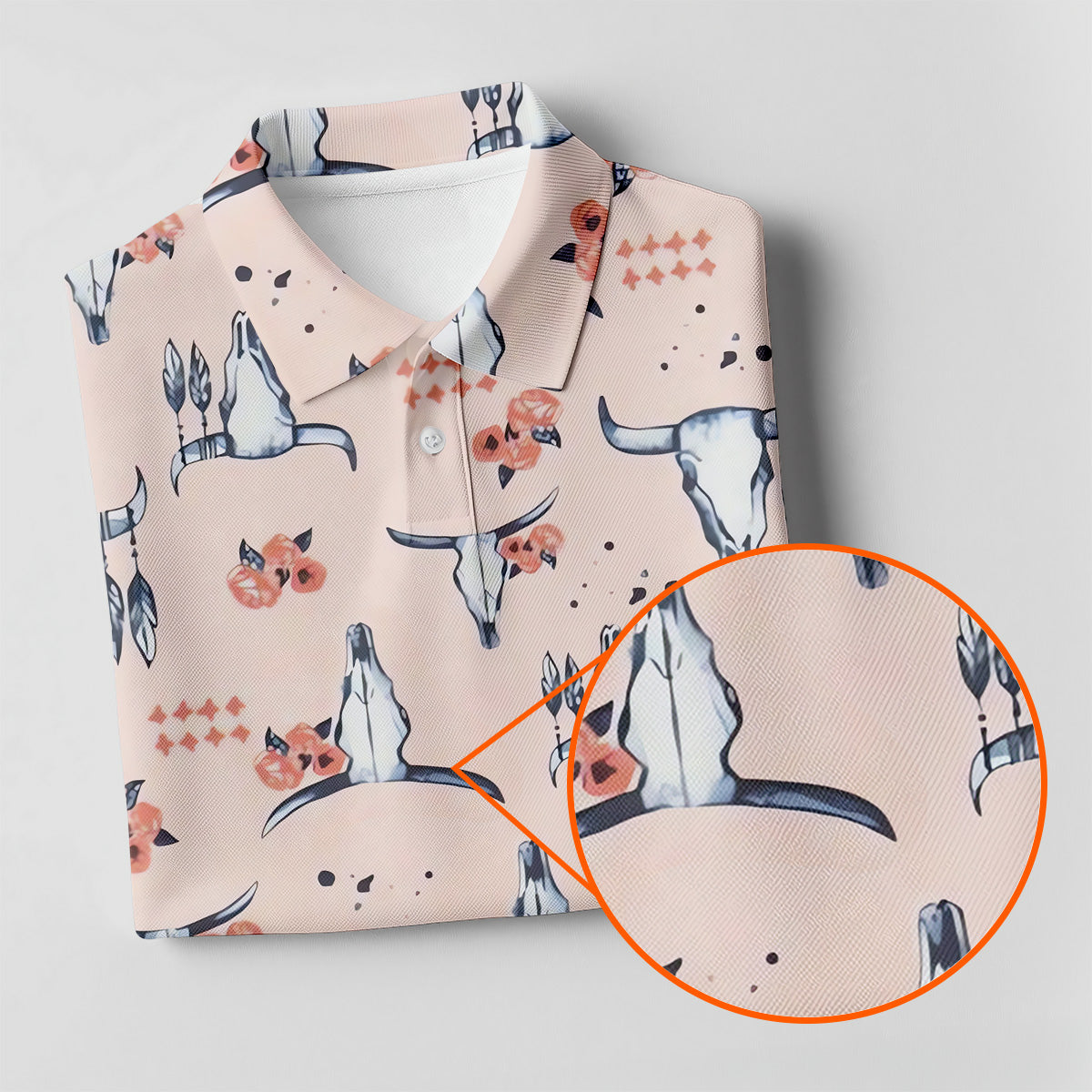Boho Buffalo Skull Seamless Pattern Women Golf Top, Golf Shirt For Women, Ladies Golf Polos