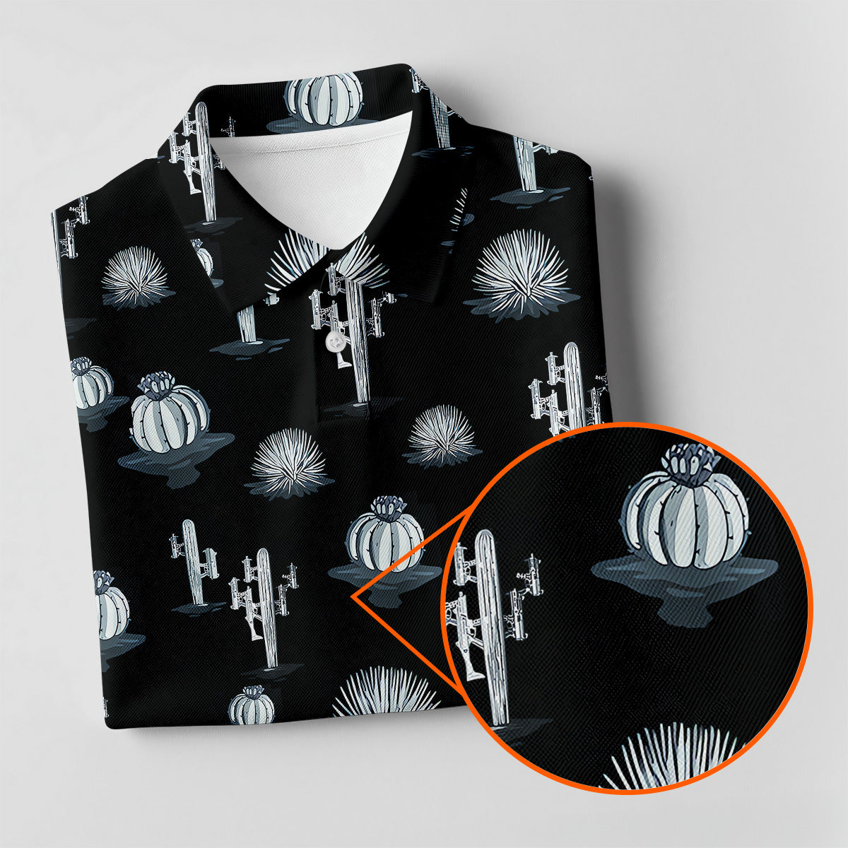 Desert Cactus Black And White Women's Golf Tops, Ladies Golf Shirts, Golf Gifts For Women