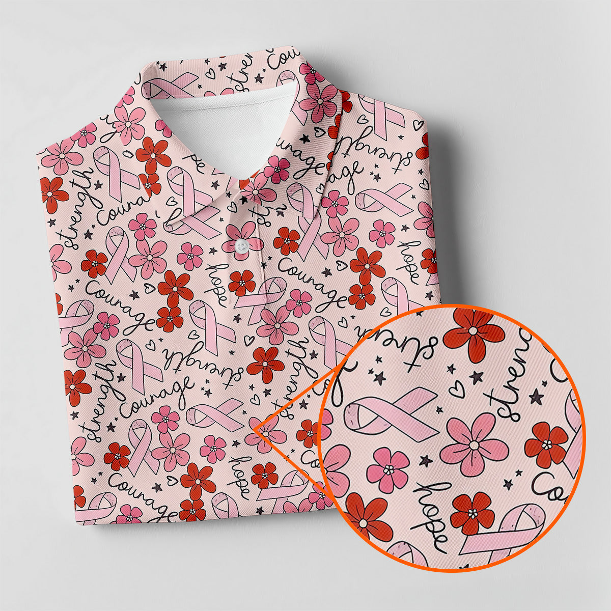Breast Cancer Awareness Ribbon Floral Shirt Women, Cancer Awareness Shirt, Ladies Golf Shirts