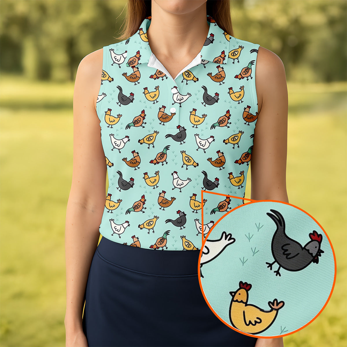 Chicken Rooster Mint Women Golf Top, Gift For Chicken Lover, Ladies Golf Shirts, Women's Polo Shirt