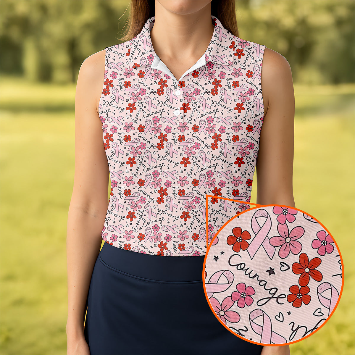 Breast Cancer Awareness Ribbon Floral Shirt Women, Cancer Awareness Shirt, Ladies Golf Shirts
