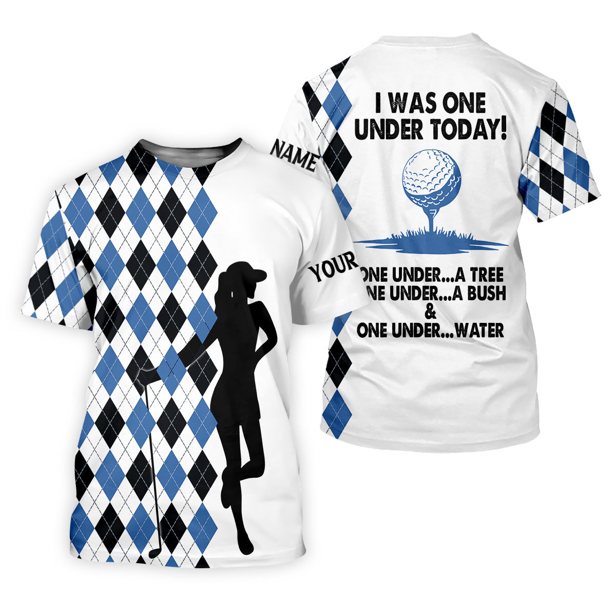 I Was One Under Today Blue Black Argyle Fun Womens Golf Shirts, Ladies Golf Tops, Unique Gift For Golfer
