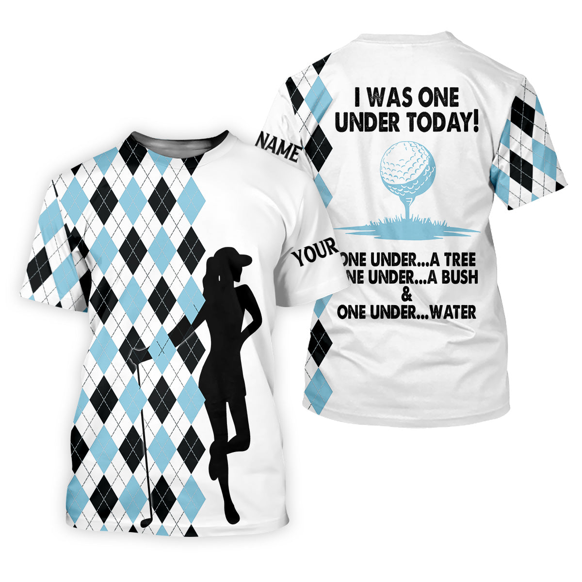 I Was One Under Today Light Blue Black Argyle Fun Womens Golf Shirts, Ladies Golf Tops, Unique Gift For Golfer
