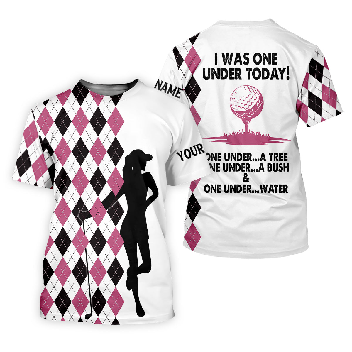 I Was One Under Today Pink Black Argyle Fun Womens Golf Shirts, Ladies Golf Tops, Unique Gift For Golfer