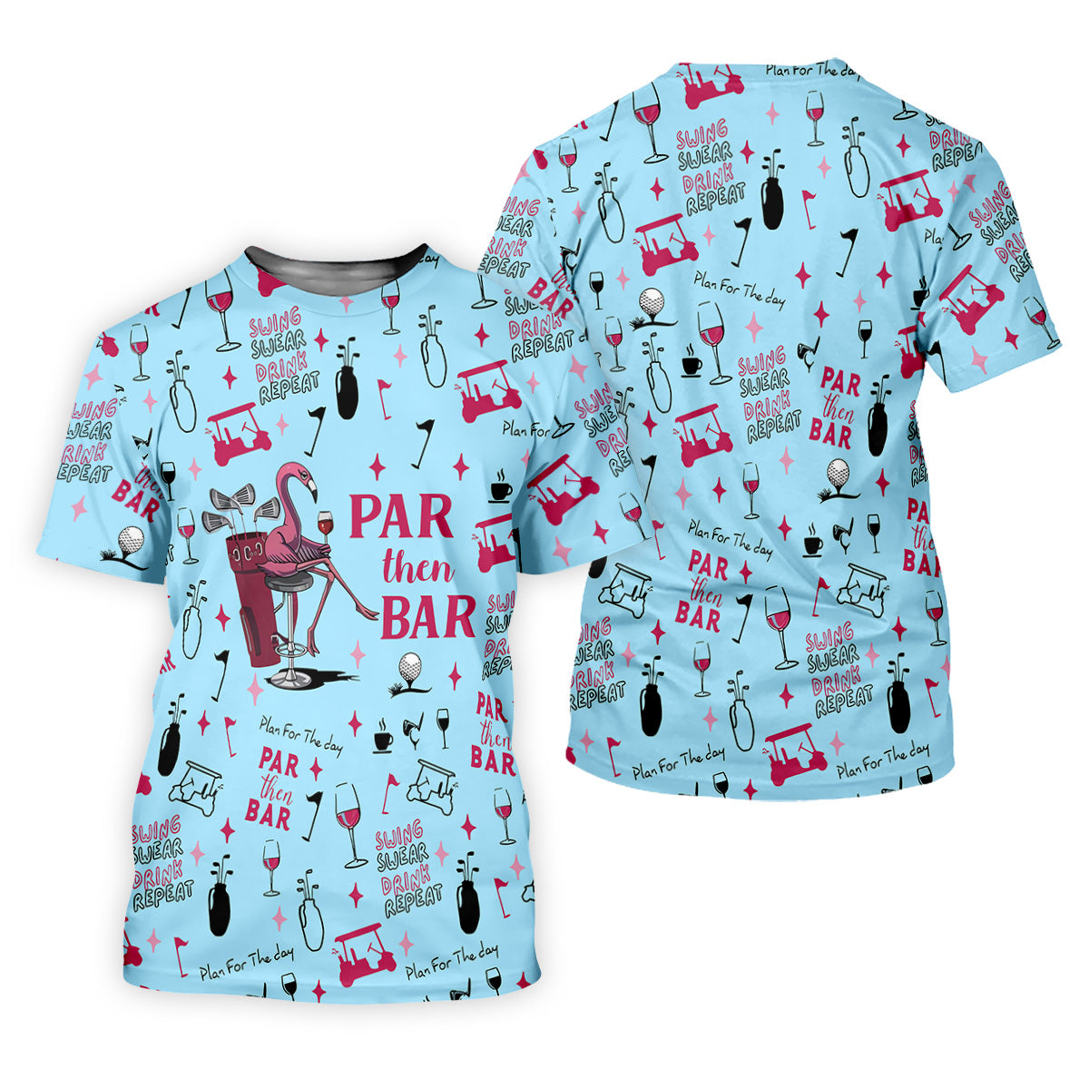 Pink And Blue Par Then Bar Flamingo Golf Shirt, Fun Women's Golf Shirts, Ladies Golf Polos