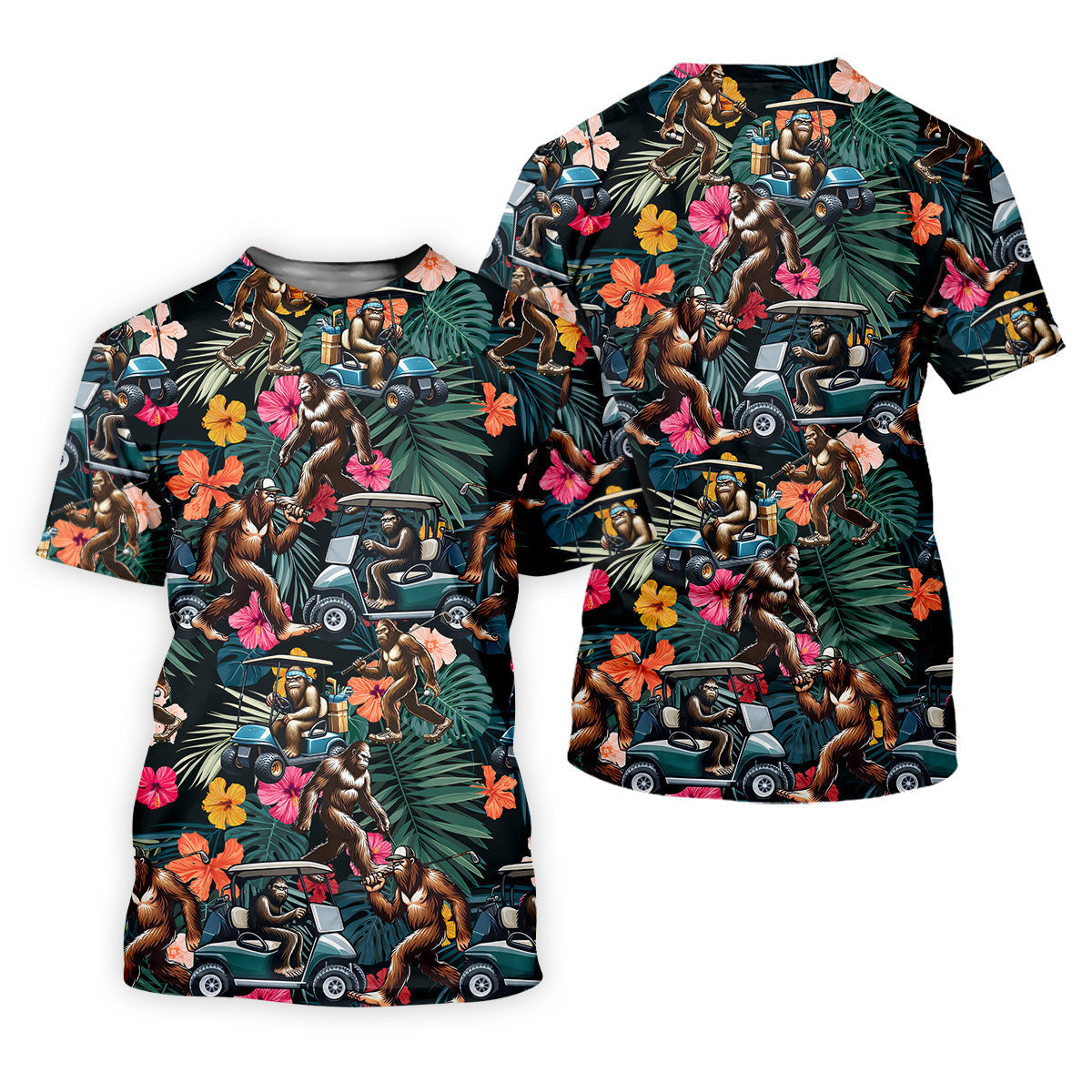 Bigfoot Golf Cart Tropical Floral Fun Women's Golf Shirts, Ladies Sleeveless Tops, Ladies Golf Shirts