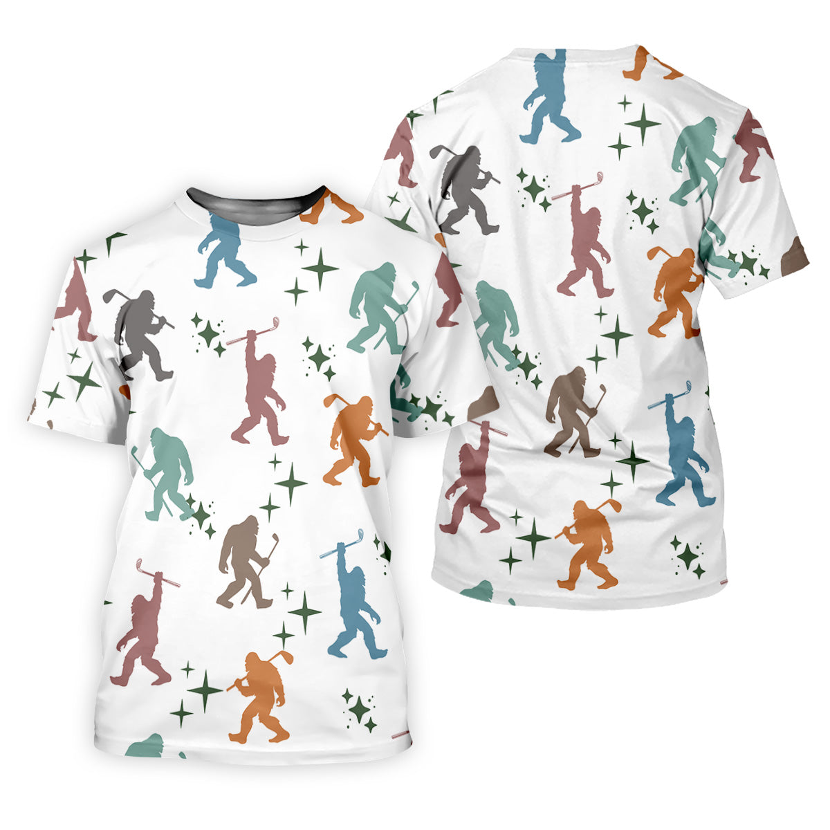 Colorful Bigfoot Silhouette Pattern Fun Women's Golf Shirts, Unique Gift For Golfer, Ladies Golf Polos