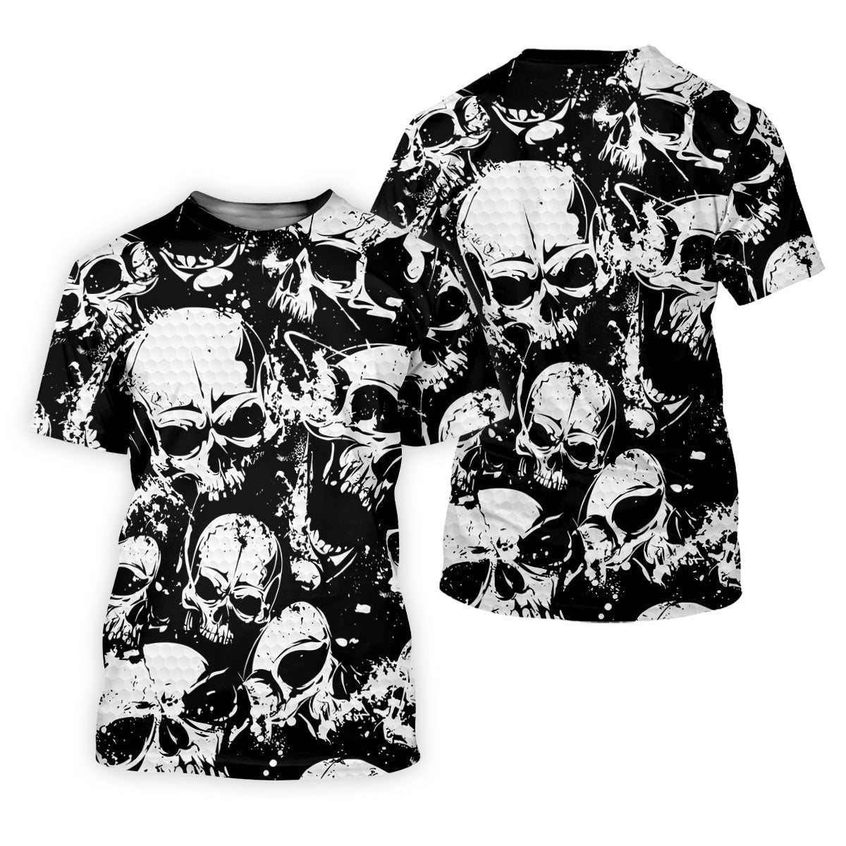Skulls Splatter Black Grunge Womens Golf Shirts, Ladies Golf Polos, Cool Golf Gift, Golfing Apparel