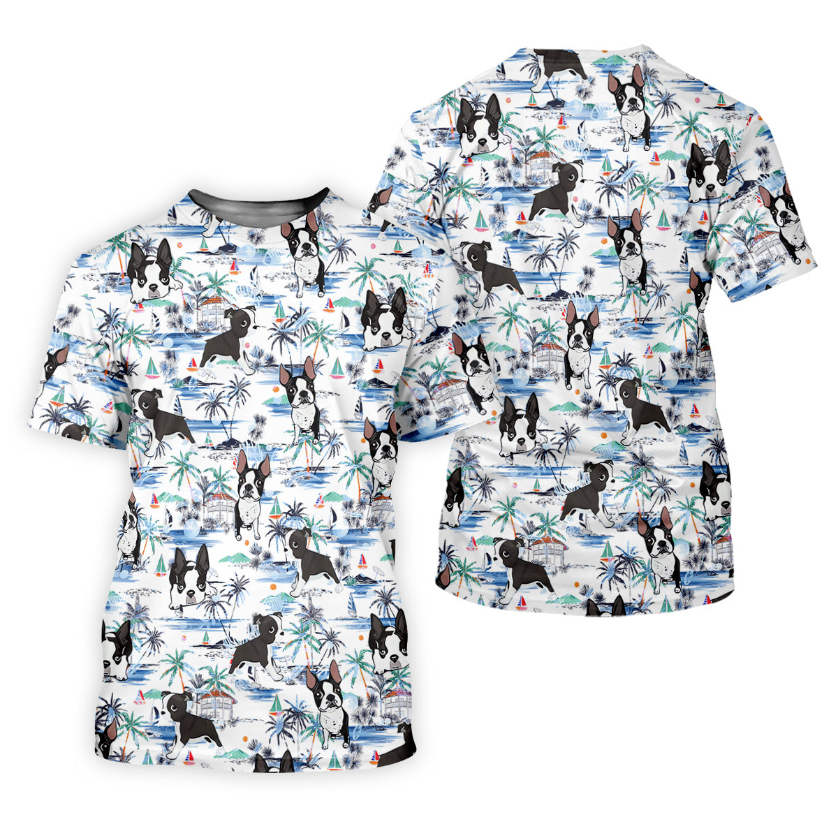 Boston Terrier Ocean Vibe White Tropical Golf Shirts, Fun Women's Golf Shirts, Gifts For Dog Lovers