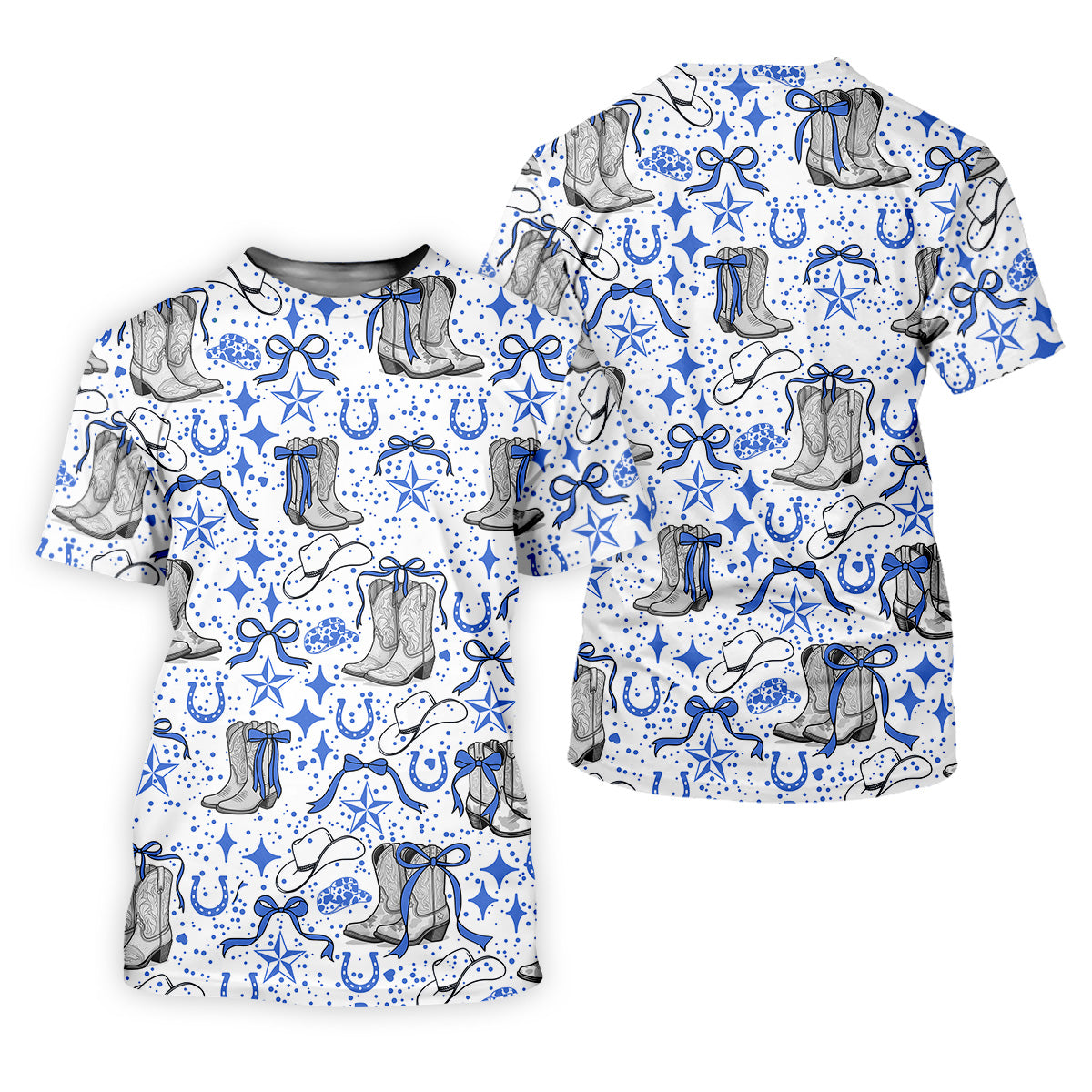 Coquette Cowgirl Boots Blue Western Golf Shirts Women, Retro Golf Shirt, Ladies Golf Polos